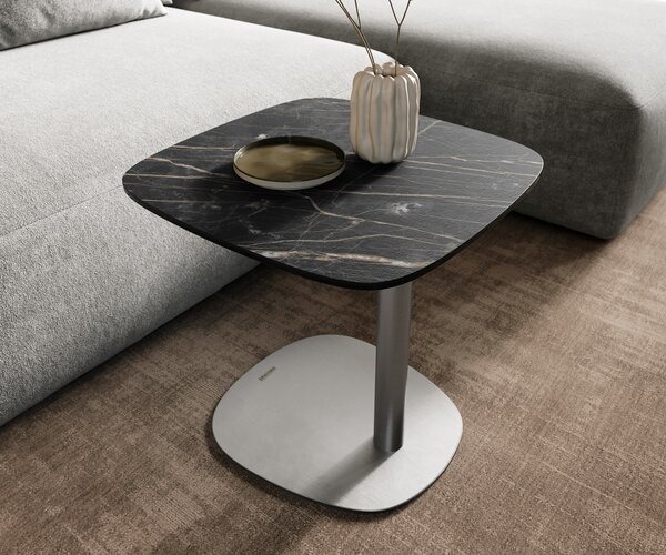 DELIFE Konferenční stolek Edge oválný tvar 50x50 cm keramika Laminam® Noir Desir hnědá Eleny nerezová ocel broušená