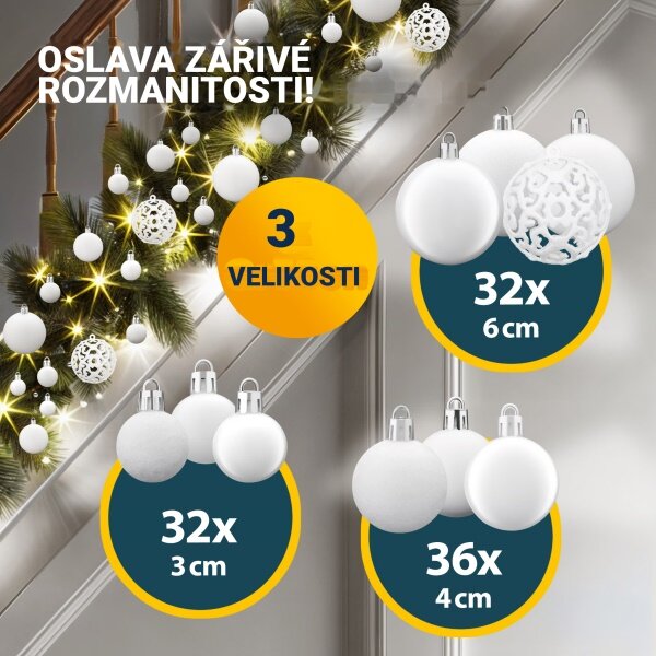 Sada vánočních baněk – bílá, 100 ks
