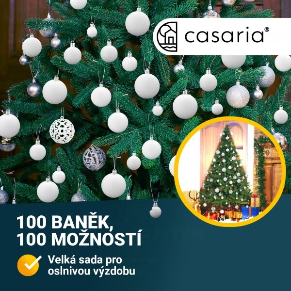 Sada vánočních baněk – bílá, 100 ks