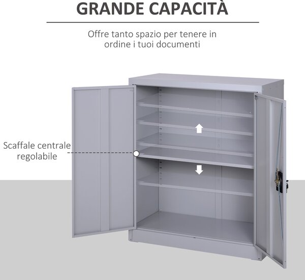 Vinsetto Mobilní skříň s nastavitelnou policí a bezpečnostním zámkem pro domácí kancelář, garáž, ocel 80x40x92,5 cm šedá | Aosom