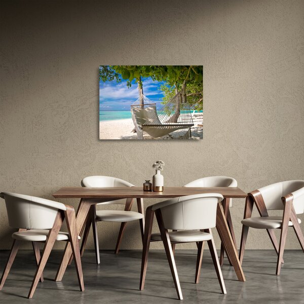 Skleněný obraz - Houpací síť na pláži (70x50 cm)