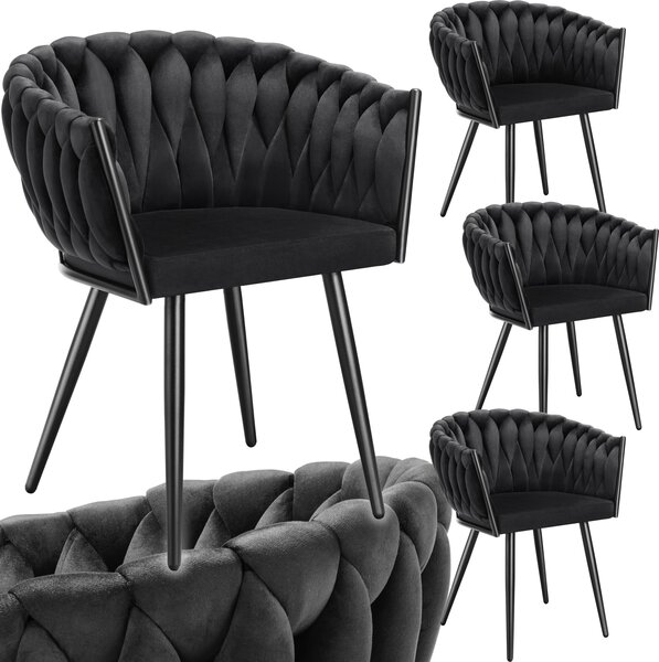 Tectake® Set jídelní židle Astano čalouněná, se sametovým potahem, pletený vzor 60,5 x 55 x 75 cm