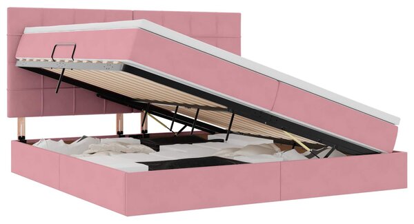 Postel s úložným prostorem a matrací Růžová 200 x 200 cm samet 3372056