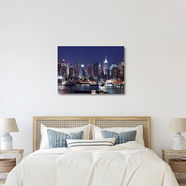 Skleněný obraz - Osvětlené New Yorské mrakodrapy (70x50 cm)