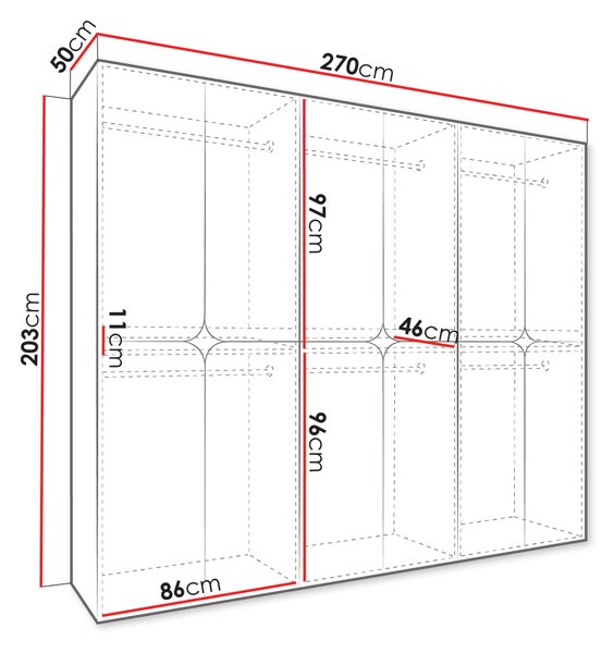 Velká šatní skříň 270 cm EABDORA - bílá