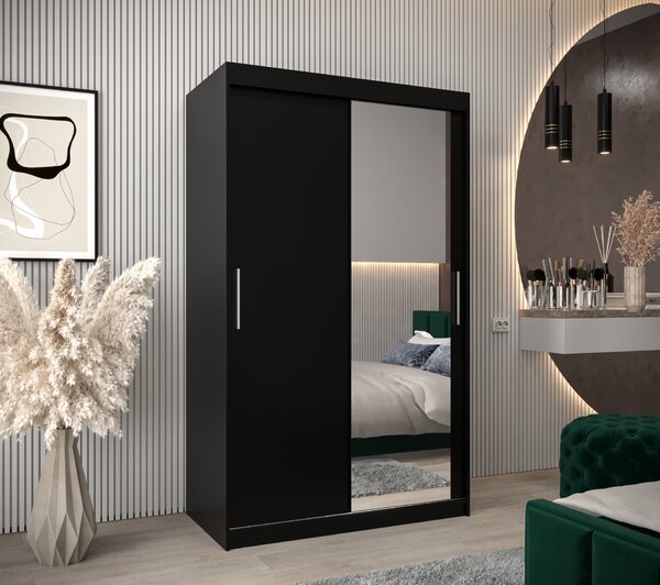 Šatní skříň 120 cm Toki 2 (Černá matná + Dub sonoma)