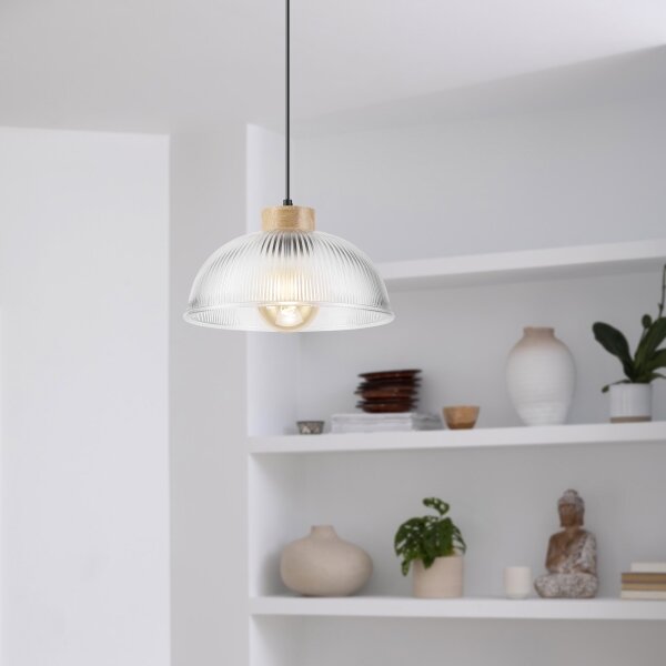Lustr na lanku PIA 1xE27/60W/230V pr. 30 cm dub