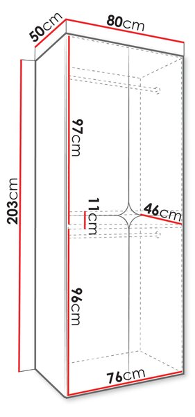 Úzká šatní skříň 80 cm EABDORA - ořech