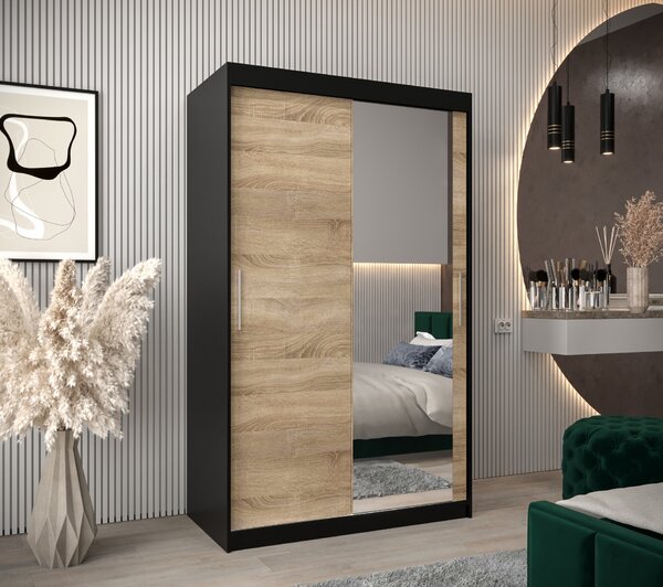 Šatní skříň 120 cm Toki 2 (Černá matná + Dub sonoma)