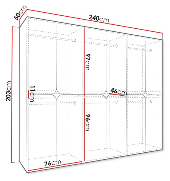 Prostorná šatní skříň 240 cm EABDORA - ořech