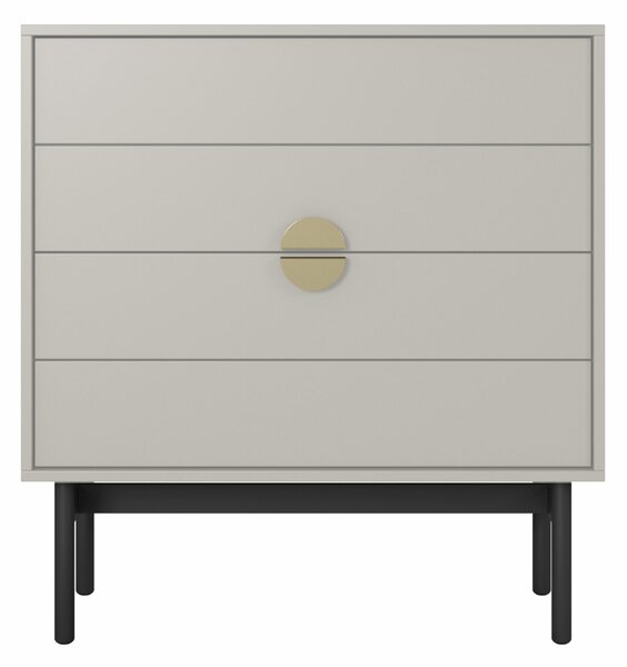 Selsey Stoon - komoda se 4 zásuvkami, šedobéžová taupe s černým kovovým rámem, 85,5 cm