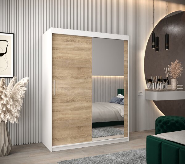 Šatní skříň 150 cm Toki 2 (Bílá matná + Dub sonoma)