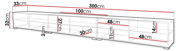 TV stolek 300 cm WILLA A - černý / dub wotan