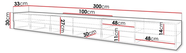 TV stolek 300 cm WILLA A - černý / dub wotan