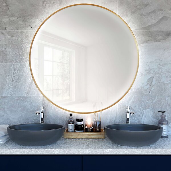 Baltica Design Bright zrcadlo 50x50 cm kulatý s osvětlením zlatá 5903003189282