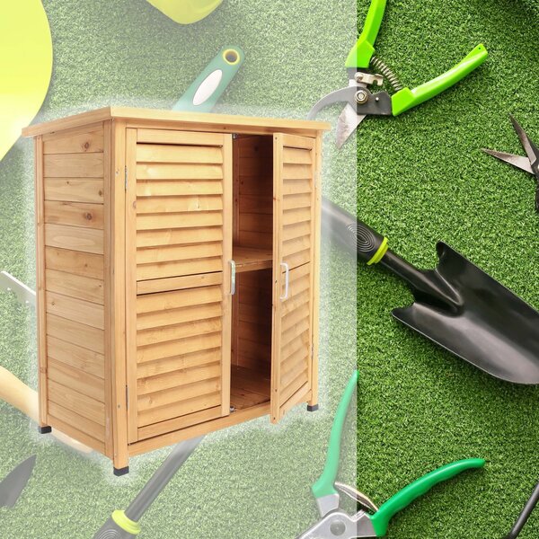 Zahradní kůlna s dvoukřídlými dveřmi 870x465x916 mm poloviční výšky ze smrkového dřeva s jednoplášťovou střechou pro zahradu, terasu a balkon Zahradní kůlna na nářadí Dřevěná kůlna Skříň na nářadí