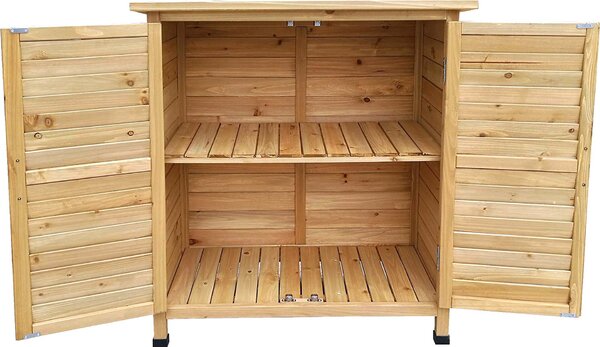 Zahradní kůlna s dvoukřídlými dveřmi 870x465x916 mm poloviční výšky ze smrkového dřeva s jednoplášťovou střechou pro zahradu, terasu a balkon Zahradní kůlna na nářadí Dřevěná kůlna Skříň na nářadí