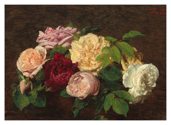 Skleněný obraz - Henri Fantin-Latour, Roses de Nice on a Table, reprodukce (70x50 cm)