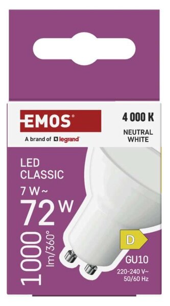 EMOS LED žárovka Classic MR16 bílá / GU10 / 7 W (72 W) / 1000 lm / neutrální bílá 1525730435