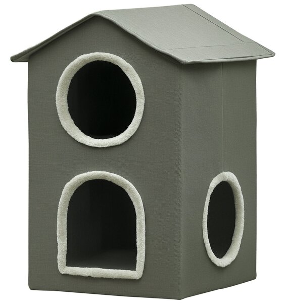 PawHut dvouúrovňový kočičí domek s pratelnými polštářky 3 vchody, 42x46x59,5 cm, šedý | Aosom
