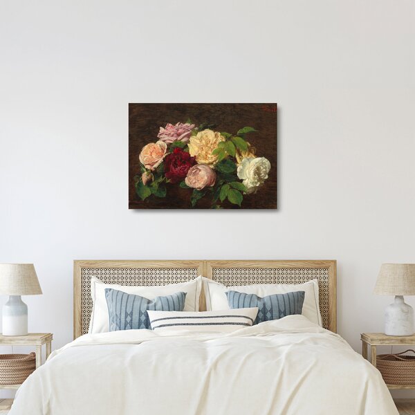 Skleněný obraz - Henri Fantin-Latour, Roses de Nice on a Table, reprodukce (70x50 cm)