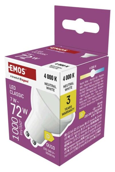 EMOS LED žárovka Classic MR16 bílá / GU10 / 7 W (72 W) / 1000 lm / neutrální bílá 1525730435