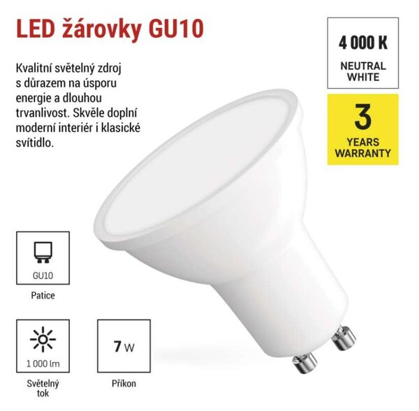 EMOS LED žárovka Classic MR16 bílá / GU10 / 7 W (72 W) / 1000 lm / neutrální bílá 1525730435