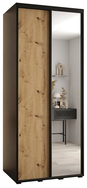 Šatní skříň s posuvnými dveřmi a zrcadlem DAVOS 120cm | Černá / DUB Artisan / černé pojezd