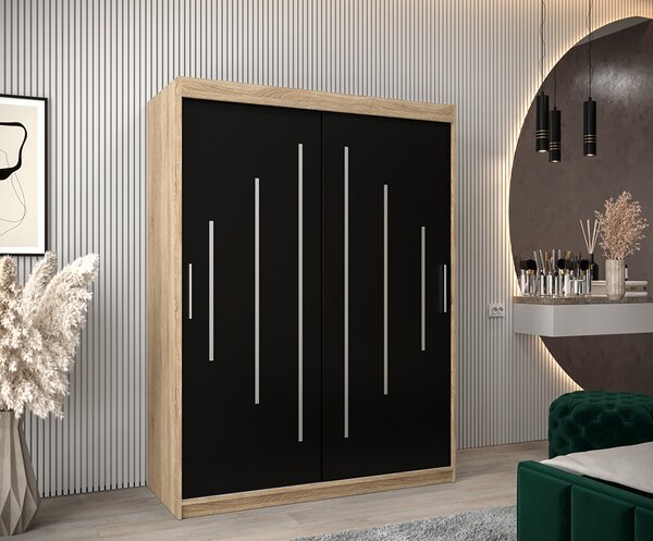 Šatní skříň s posuvnými dveřmi YORK - 150x200cm -Dub Sonoma-Černá-