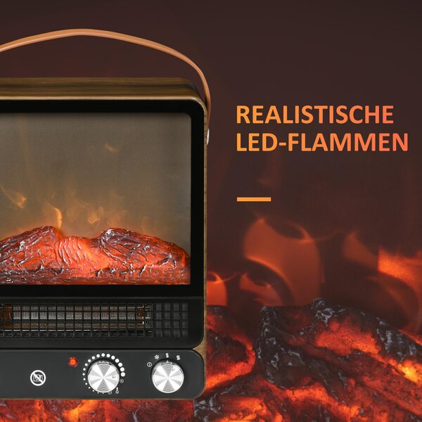 Elektrický krb Fortuna Lai 750/1500 W s efektem plamenů, ochranou proti přehřátí, tichým chodem, regulovatelným stojanem a rukojetí pro příjemné večery
