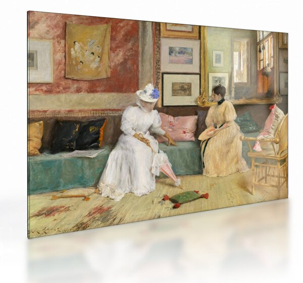 Skleněný obraz - William Merritt Chase, A Friendly Call, reprodukce (70x50 cm)