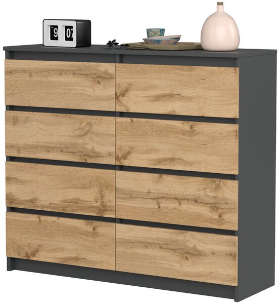 VBChome Komoda s 8 zásuvkami antracitová s dubem 120 x 39 x 105 cm Komoda bez úchytek dřevěná víceúčelová skříňka víceúčelová skříňka do předsíně