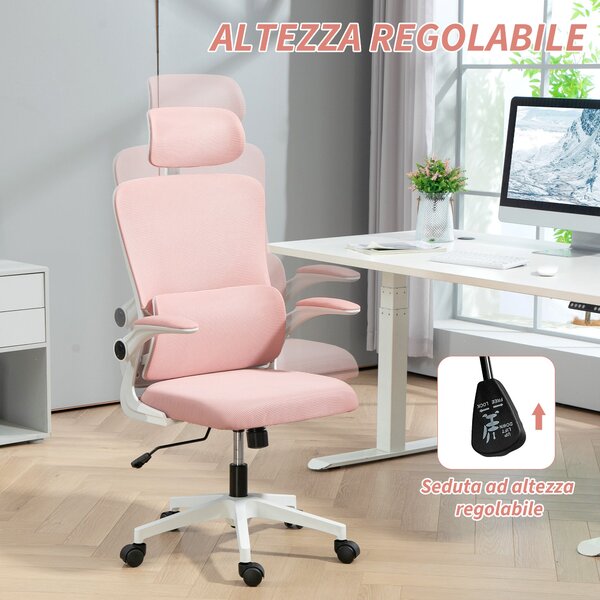 Ergonomická kancelářská židle Vinsetto s bederní podporou, sklápěcí opěrkami, nastavitelným opěradlem, otočná židle s vysokým opěradlem, výškově nasta