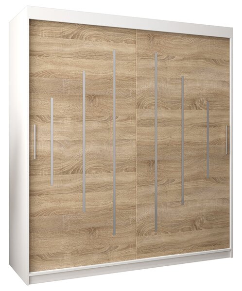 Šatní skříň s posuvnými dveřmi YORK - 180x200cm -Bílá-Dub Sonoma-