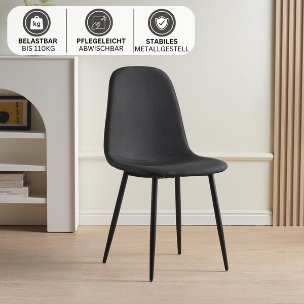 Jídelní židle Albatros BARI s látkovým potahem, sada 4 kusů černá, stylový vintage design, nosnost 110 kg, čalouněná židle - moderní kuchyňská židle