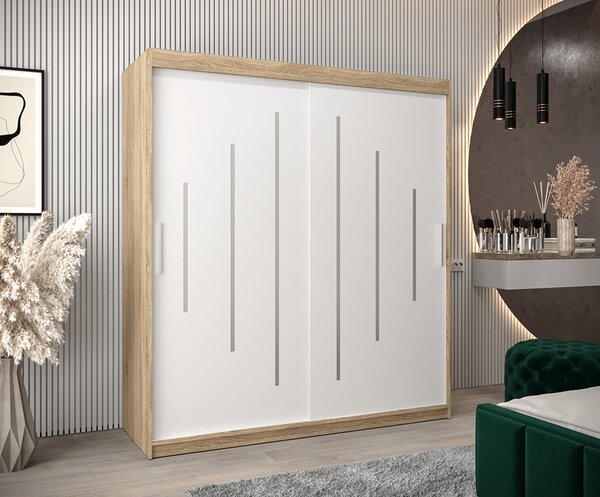 Šatní skříň s posuvnými dveřmi YORK - 180x200cm -Dub Sonoma-Bílá-