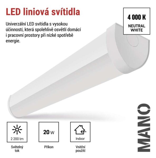 EMOS LED liniové svítidlo MANO 20W neutrální bílá