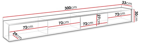 Televizní stolek 300 cm WILLA D - černý