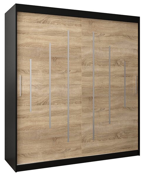 Šatní skříň s posuvnými dveřmi YORK - 180x200cm -Černá-Dub Sonoma-