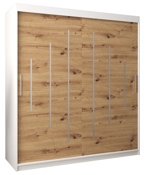 Šatní skříň s posuvnými dveřmi YORK - 180x200cm -Bílá-Dub Artisan-