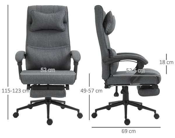 Vinsetto Ergonomická a polstrovaná kancelářská židle s nastavitelnou výškou, studentská židle s područky, hlavovou opěrkou, opěrkou nohou a 5 kolečky