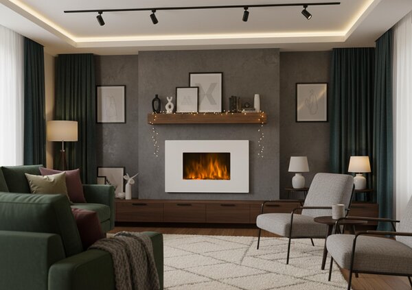 CHEMIN'ARTE - Elektrický nástěnný krb White Loft 90 cm LED efekt plamene, programovatelné topení, dálkové ovládání