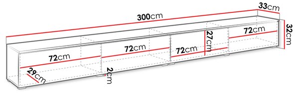 Televizní stolek 300 cm WILLA D - černý