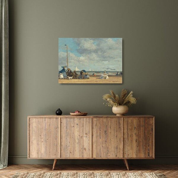Skleněný obraz - Eugène Boudin, Beach at Trouville, reprodukce (70x50 cm)