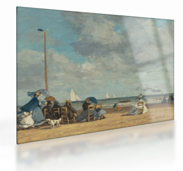 Skleněný obraz - Eugène Boudin, Beach at Trouville, reprodukce (70x50 cm)