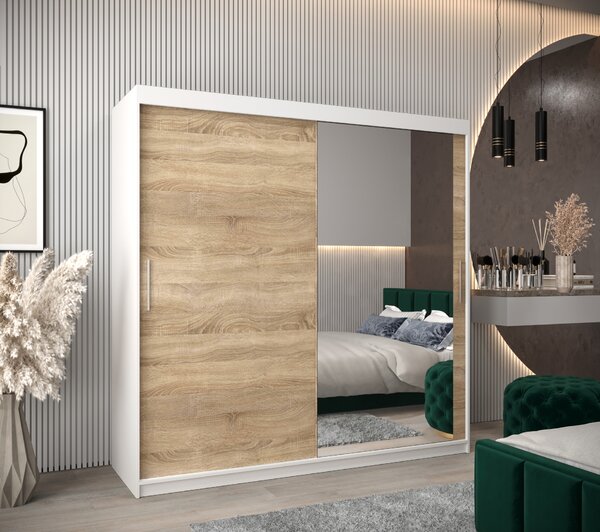 Šatní skříň 200 cm Toki 2 (Bílá matná + Dub sonoma)