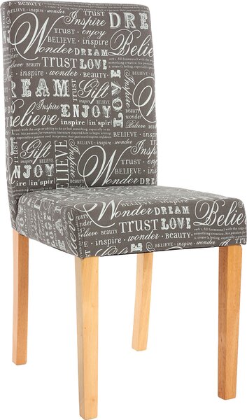 Sada 2 židlí do jídelny Kuchyňská židle Littau textil s nápisem, šedá, světlé nohy