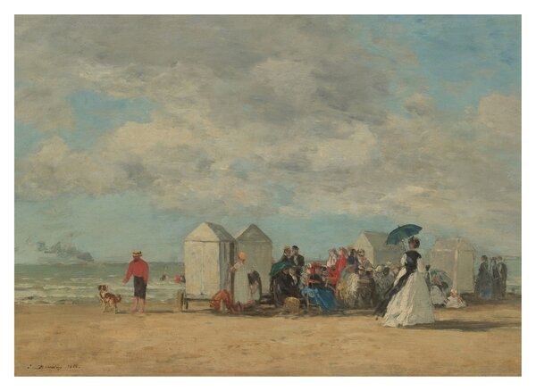 Skleněný obraz - Eugène Boudin, Beach Scene, reprodukce (70x50 cm)