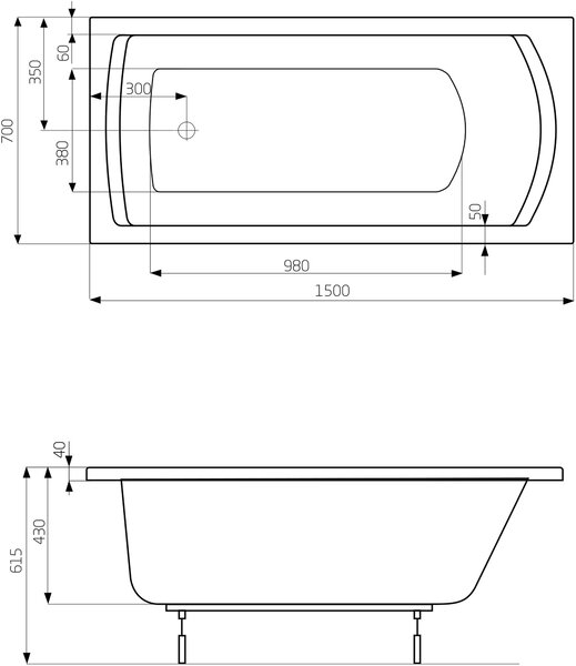 Roca Linea obdélníková vana 150x70 cm bílá A24T010000