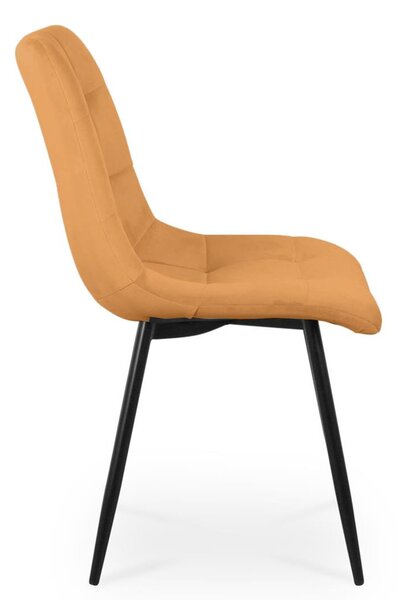 Bettso -2 x Židle do jídelny Sada 2 židlí do jídelny Židle do kuchyně Čalouněná židle Designová židle s opěradlem, se sedákem ze sametu, rám z kovu - BEN Honey Yellow / nohy černé